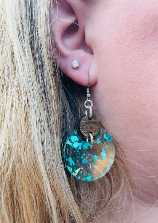 Blue Glitter Dangle Earrings