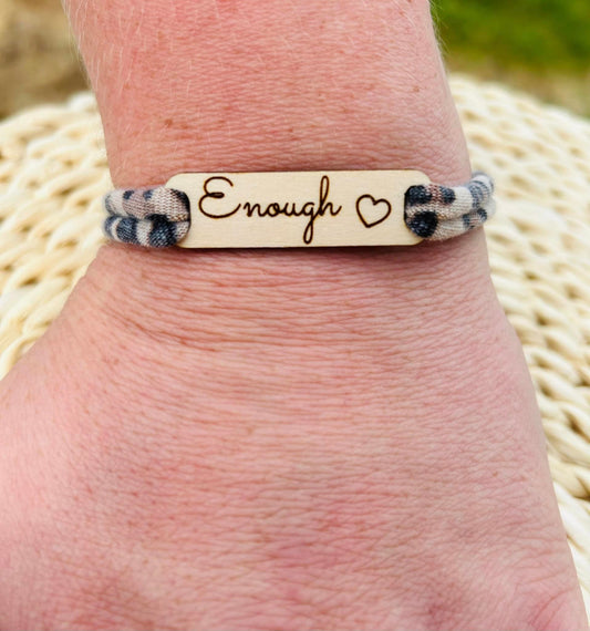 "Enough" Heart Adjustable Wooden Bracelet