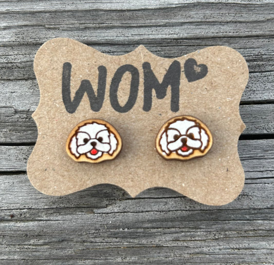 Shih Tzu Wooden Stud Earrings