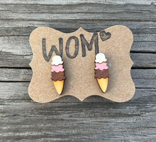 Ice Cream Cone Wooden Stud Earrings