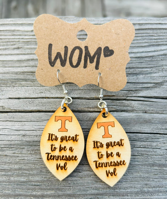 "Its Great to be a Tennessee Vol" Dangle Earrings