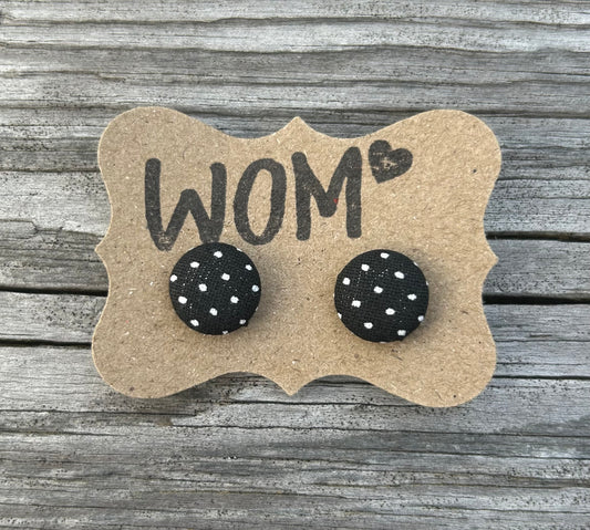 Black and White Polka Dot Button Stud Earrings