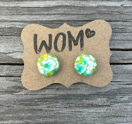 Blue/Green Floral Button Stud Earrings