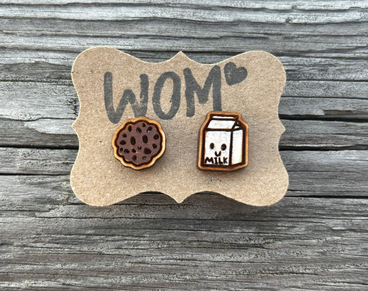 Cookies and Milk Mix & Match Wooden Stud Earrings