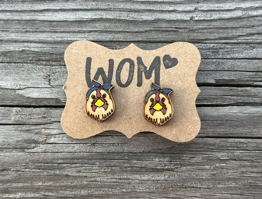 Chicken Bandana Wooden Stud Earrings