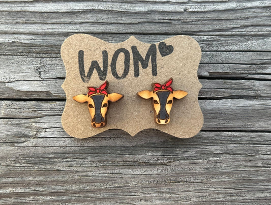 Cow Bandana Wooden Stud Earrings