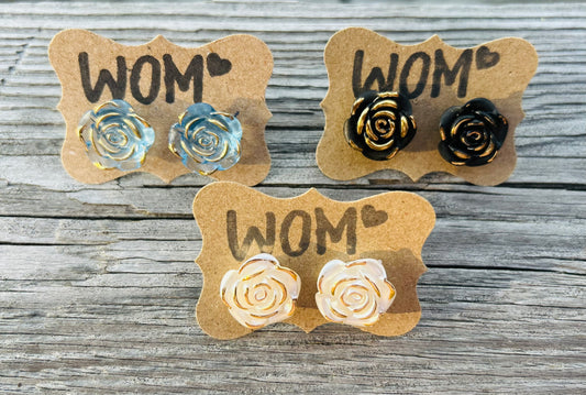 Golden Dipped Resin Rose Stud Earrings