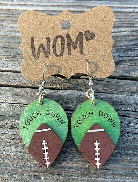 Touch Down Football Wooden Dangle Earrings