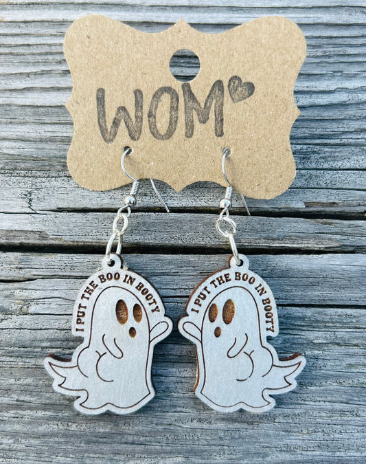 Ghost "I Put The Boo In Booty" Wooden Dangle Earrings