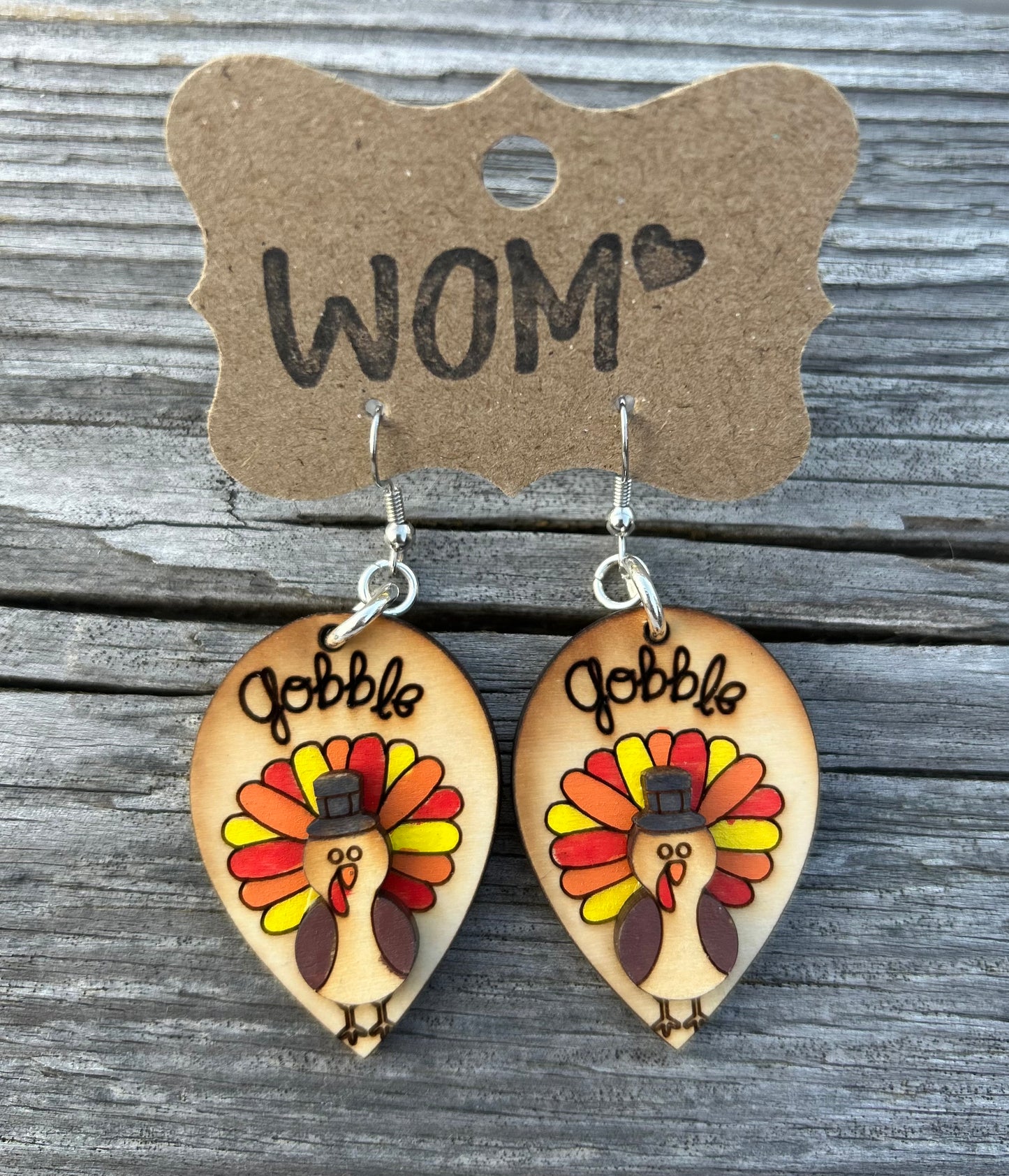 Turkey "Gobble" Wooden Dangle Earrings