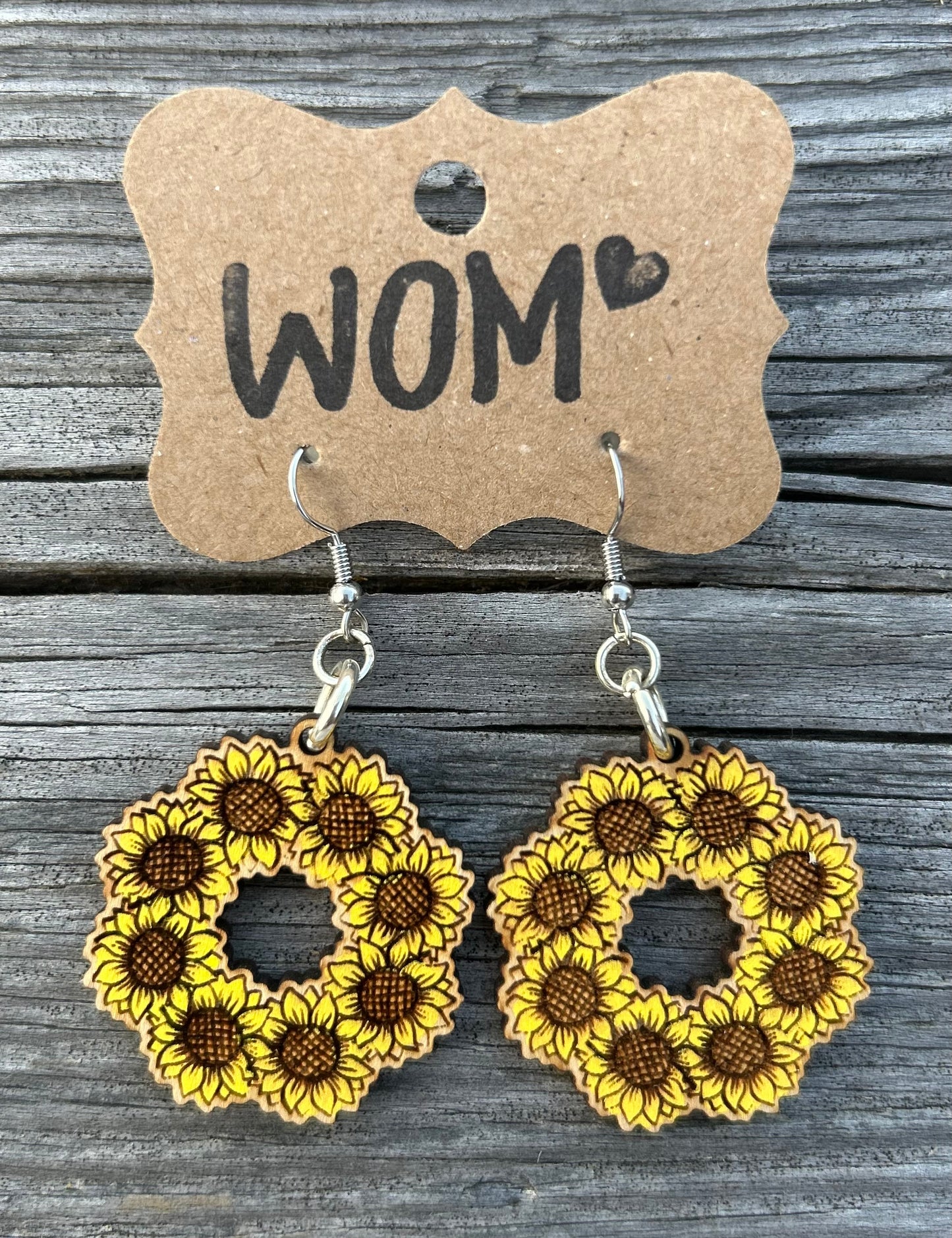 Sunflower Wreath Wooden Dangle Earrings