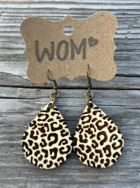 Cheetah Print Teardrop Wooden Dangle Earrings