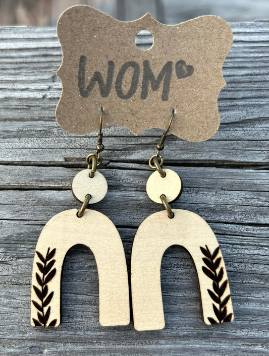 Botanical U-Shaped Wooden Dangle Earrings