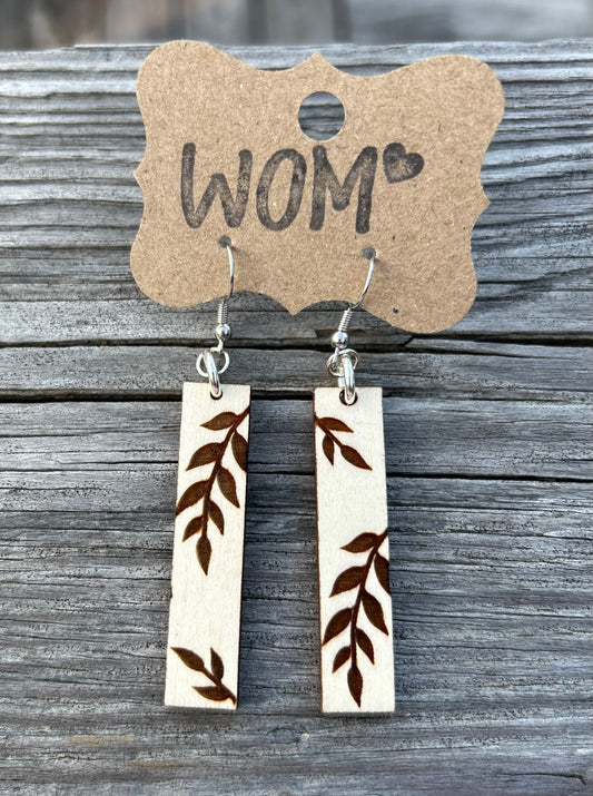 Botanical Rectangle Wooden Dangle Earrings