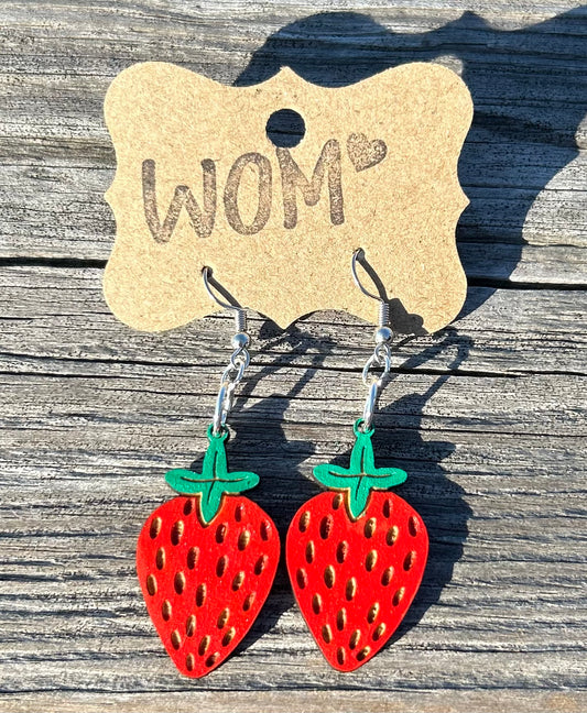 Strawberry Wooden Dangle Earrings