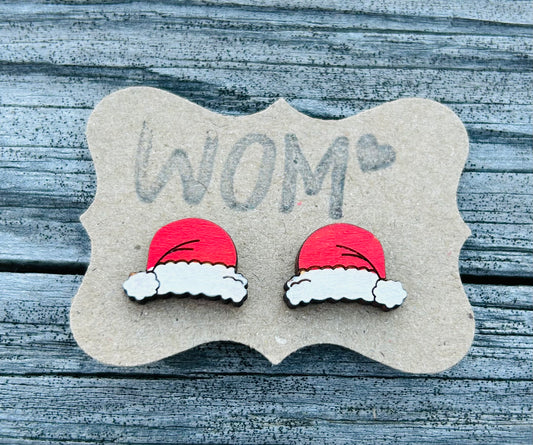 Santa Hat Wooden Stud Earrings